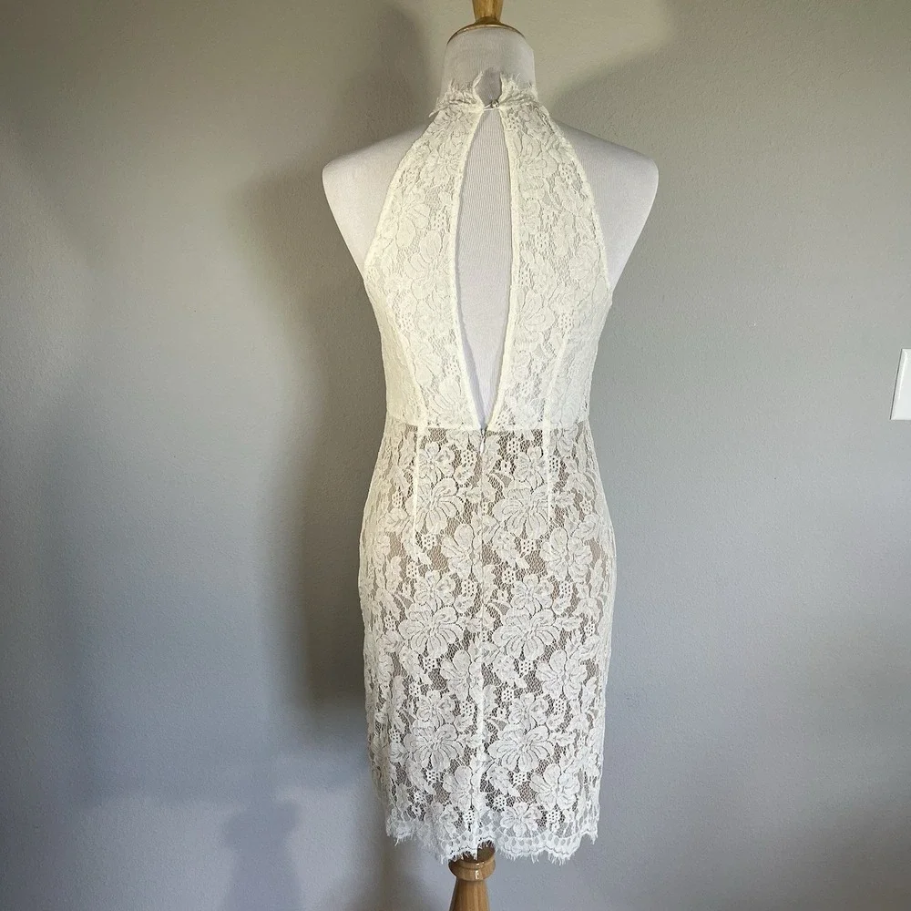 White Lace Dress Size Small Bride High Neck Sexy Reception Bachelorette Bridal - Picture 3 of 8